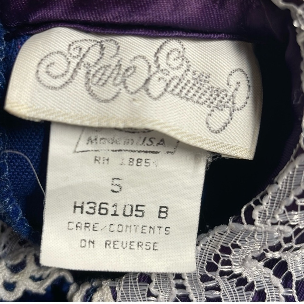 Vintage 70’s Rare Editions blue double collar velvet lace dress Size 5 - Picture 3 of 6